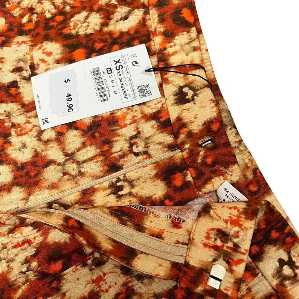 Zara Linen Blend Floral Wide Leg High Rise‎ Pants Boho Summer Festival Womens XS
